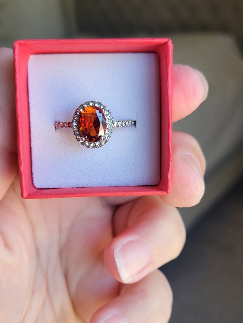 Oval Citrine Halo Ring - Orange Gemstone Sterling Band